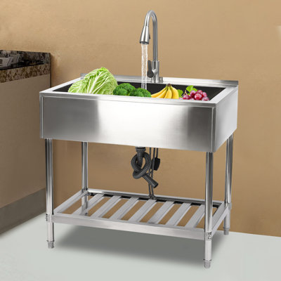 JOYDING Stainless Steel Kitchen Sink Freestanding Sink with Faucet | Wayfair